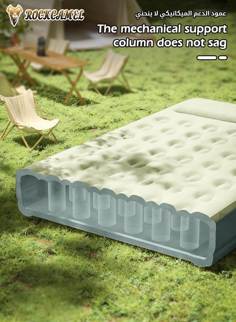 ROCKCAMEL Inflatable Air Mattress with Built-in 2600mAh Electric Pump, Thickened Double Airbed with Flock Coating, Quick Blow Up Bed for Home, Camping & Guests (Green) - Image 4